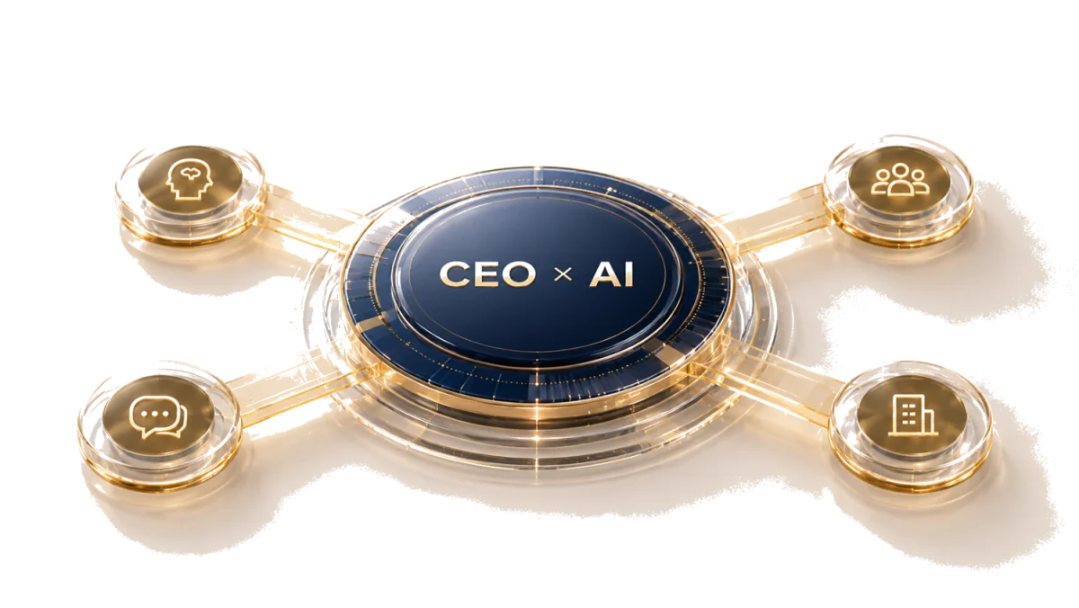 CEO 与 AI 连接四个领导力杠杆的玻璃模型